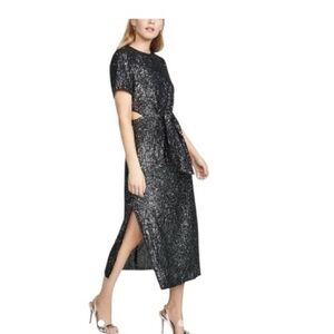 C/MEO Collective Revolve Black Sequins Short Sleeve Dress Cutouts Size Large 8